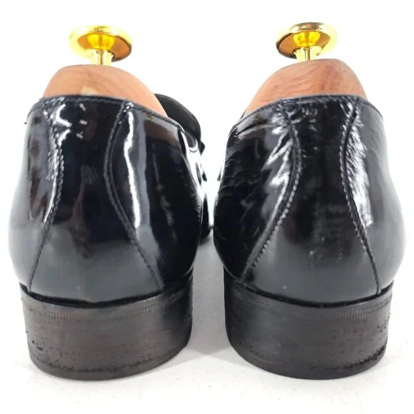 Bruno Magli Formal Opera Dress Shoes Men 7 Black Leather Tuxedo Bow Loafer Italy - Picture 7 of 12